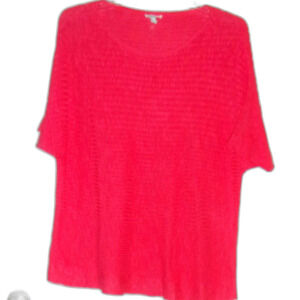 Eileen Fisher Woman Sz. 1X Top Orange Salmon Stripes Organic Linen Cotton Blend